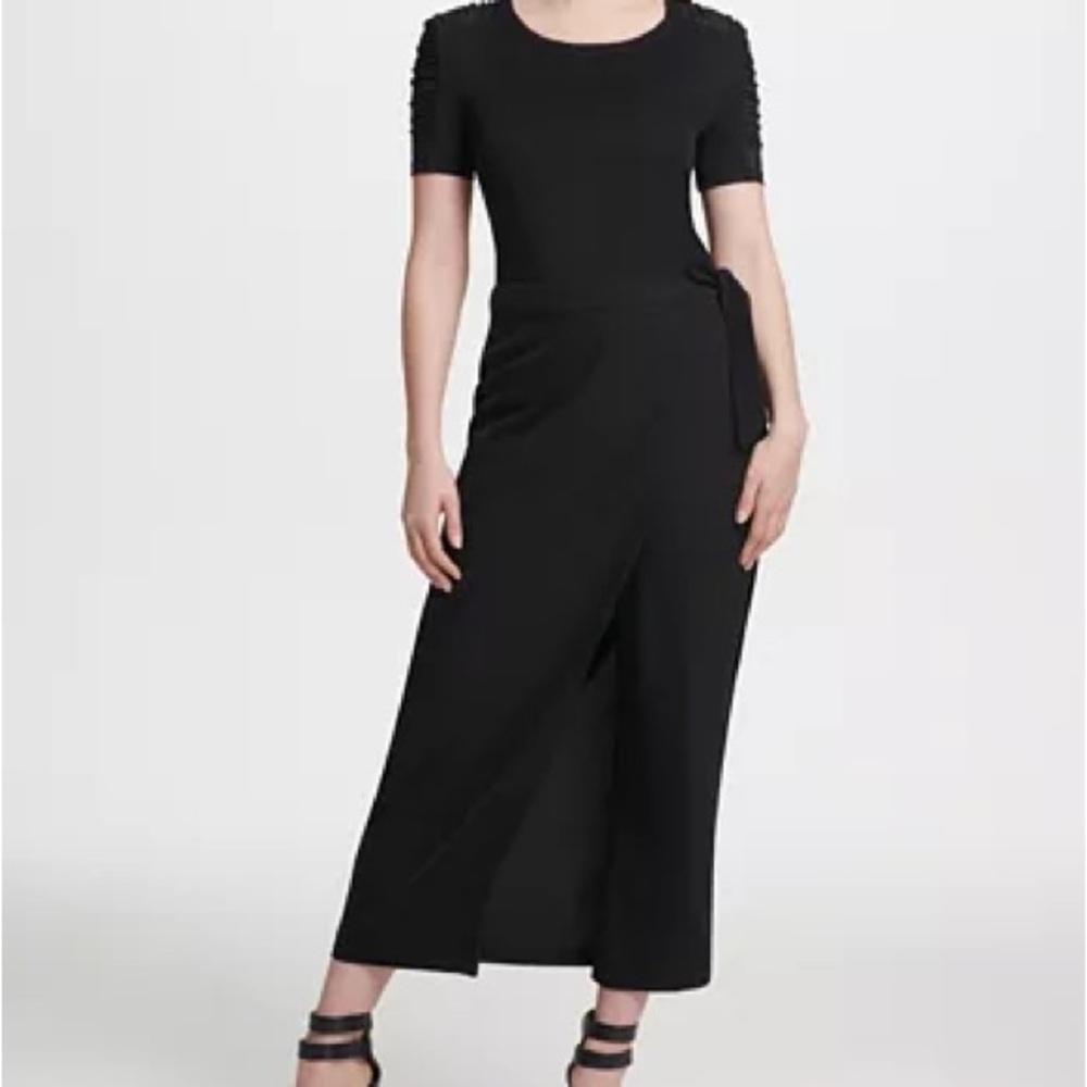 DKNY Wrap-Front Wide-Leg Black Pants